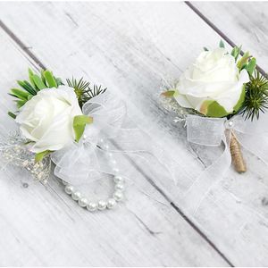 Decoratieve bloemen kunstmatige corsage pols bruiloft accessoires voor bruidegom bruidegomsmen bruidsmeisjes