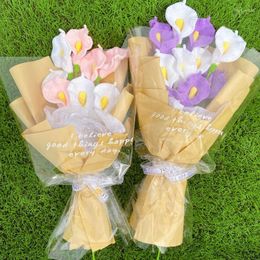 Fleurs décoratives Artificielle Crochet Calla Lily Bouquet De Fleurs Fini Tricoté À La Main Bouquets Maison Chambre Décoration De Mariage