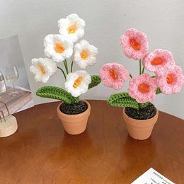 Fleurs décoratives artificielles au Crochet Pot de fleur tricoté à la main tissé muguet créatif en Pot ornement de bureau décor à la maison