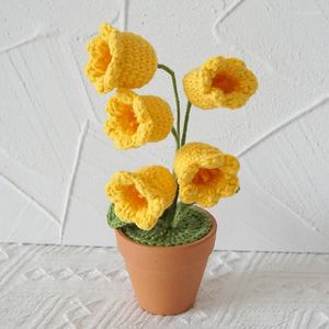 Fleurs décoratives plantes artificielles au crochet tricotées à la main muguet en pot bonsaï cadeau pour bureau esthétique idées de chambre décor