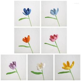 Flores decorativas, flor de tulipán de ganchillo Artificial tejida a mano, decoración de regalo de día romántico DIY para niños, niñas, niños, dormitorio