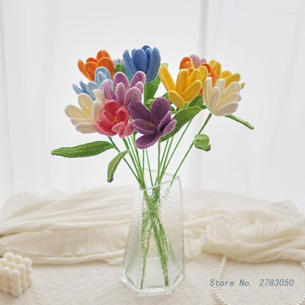 Fleurs décoratives Artificielle Crochet Tulipe Fleur Tissé À La Main DIY Art Artisanat Décoration De Fête Pour Mariage Anniversaire Fond