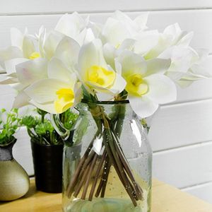 Fleurs décoratives artificielles Cymbidium orchidées plante Bouquet blanc Real Touch Latex maison papillon mariage