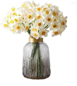 Fleurs décoratives jonquilles artificielles 15.8 pouces, fausse fleur de printemps, Arrangement en fausse soie pour décoration de mariage à domicile, blanche