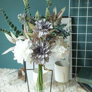 Fleurs décoratives bouquet de dahlia artificiel décoration en soie maison jardin bouquets de mariage floraux mariée tenant de fausses plantes à fleurs