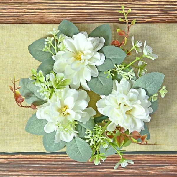 Fleurs décoratives Artificiel Dahlia Bandle anneau élégant porte-couronne avec feuilles vertes Table de mariage de la ferme pour la maison