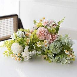 Fleurs décoratives artificielles Daisy Rose Mariage de mariage Holding Flower Bouquet Home Room Decor Arrangement Floral POPS SCHET