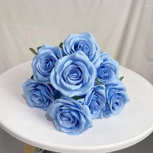 Fleurs décoratives artificielles roses hollandaises en soie fausse simulation fleur plante verte bleu blanc bouquet de roses décoration de centre commercial