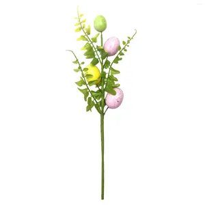 Fleurs décoratives Oeuf de Pâques artificiel Spray Plantes vertes Boutures Ornement Mousse Plastique Fil de fer 30 cm Fausse fleur Décor Branches d'arbre