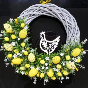 Couronne de Pâques artificielle de fleurs décoratives avec ressort d'oeuf coloré pour les décorations de poulet de porte d'entrée signes heureux