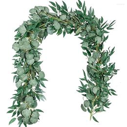 Decoratieve bloemen kunstmatige eucalyptus bladeren slinger groen klimop blad 180 cm feest bruiloft muur hangende diy nep rattan wijnstok home decor