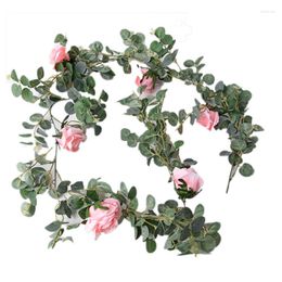 Fleurs décoratives Artificielle Eucalyptus Fleur De Vigne Avec Rose Pivoine Wisteria Verdure Pour La Fête De Mariage Fond DIY Guirlande Maison Jardin