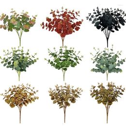 Flores decorativas artificiais folhas de eucalipto vegetação folha de dinheiro para casa jardim vaso decoração festa de natal buquê de casamento diy