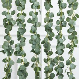 Fleurs décoratives Eucalyptus artificiel Guirlande Verdure Faux Silver Dollar Feuilles Vignes Pour Mariage Toile de Fond Arc Décoration Murale