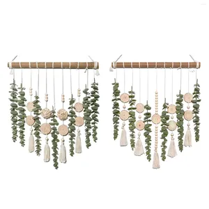 Fleurs décoratives Eucalyptus artificiel tenture murale décor chic rustique macramé tapisserie pour entrée bureau salle à manger couloir dortoir