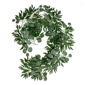 Fleurs décoratives - Eucalyptus artificiel Willow Table de mariage de rotin décoration artificiel vert crypté