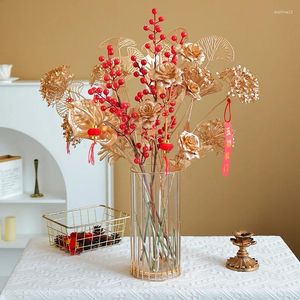 Decoratieve bloemen kunstmatige eucalyptus bladtak goud kleur roze bloemen bruiloft arrangement jaar thuisfeest kerstdecoratie