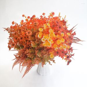 Decoratieve Bloemen Kunstmatige Eucalyptus Tak Baby's Adem Nep Rood Oranje Bloemboeket Thuis Bruiloft Decoratie Herfst