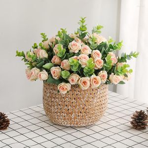 Fleurs décoratives Artificielle Eucalyptus Pivoine Main Bouquet Pour Chambre Décoration De La Maison Roses Soie Fleur De Noce Décor Faux Plantes