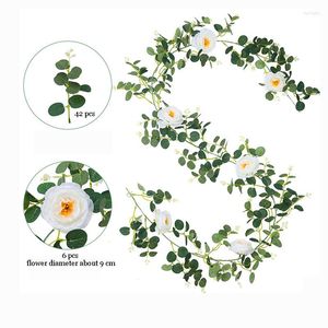 Fleurs décoratives feuilles d'eucalyptus artificielles vignes plante verte lierre longue fausse soie rotin fleur guirlande pour mariage arche chambre mur de jardin