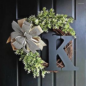 Fleurs Décoratives Artificielle Eucalyptus Initiale Guirlande Bowknot Couronnes Pour Porte D'entrée Rotin Base Ferme Style Rustique Français Décor