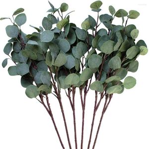 Decoratieve bloemen kunstmatige eucalyptus bladeren 25,6 inch faux gedroogde zilveren dollar slinger takken stengels nep planten groen decor