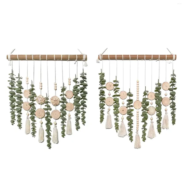 Fleurs décoratives artificielles d'eucalyptus, décoration murale suspendue, tapisserie bohème en macramé pour bureau, salle de bains, cuisine, appartement, pépinière