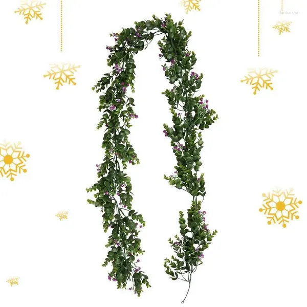 Fleurs décoratives Eucalyptus artificiel Garland 5,9 pieds suspendus Vine Vine Mur de Noël Couronne verte