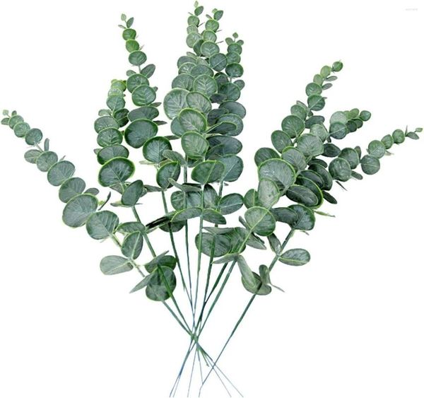 Fleurs décoratives Branches d'eucalyptus artificielles - Feuilles de dollar en soie argentées Faux tiges Facile d'entretien Real Touch Floral L