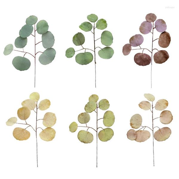 Fleurs décoratives feuilles d'eucalyptus artificielles décoration de la maison Table Arrangement de fleurs coloré 8 tissu de soie