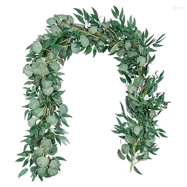 Flores decorativas Guirnalda de eucalipto artificial 5.9ft Faux Fake Ivy Vines Greenery Plantas de ratán Corona para Wall Room Home Garden