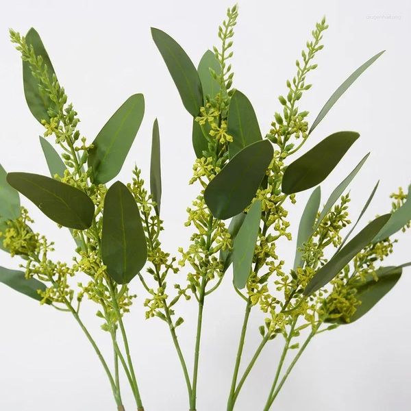 Fleurs décoratives feuille d'eucalyptus artificielle avec fruits en caoutchouc souple ingénierie aménagement paysager décoration de salon plantes vertes