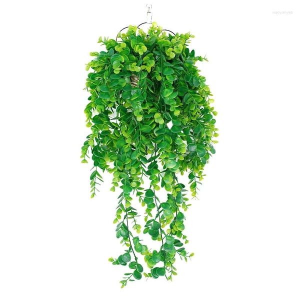 Flores decorativas Hojas de eucalipto artificial Vides Plantas falsas Guirnalda Hoja de plástico Hierba Banquete de boda Colgante de pared Balcón Decoración