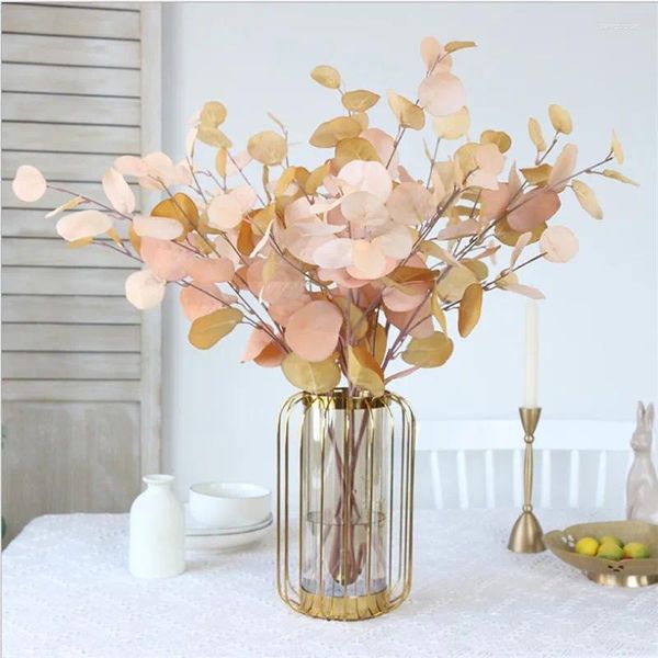 Fleurs décoratives artificielles fleur d'eucalyptus plante feuille tige en plastique longue branche vert faux été automne maison chambre décoration murale