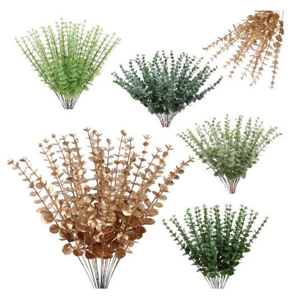 Fleurs décoratives feuilles d'eucalyptus artificielles fausse plante branche verte pour noël fête de mariage maison jardin décoration couronne fleur GC1811