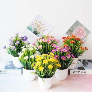 Flores decorativas Artificial falso crisantemo flor planta bonsái boda jardín decoración oficina hogar plantas plástico en maceta
