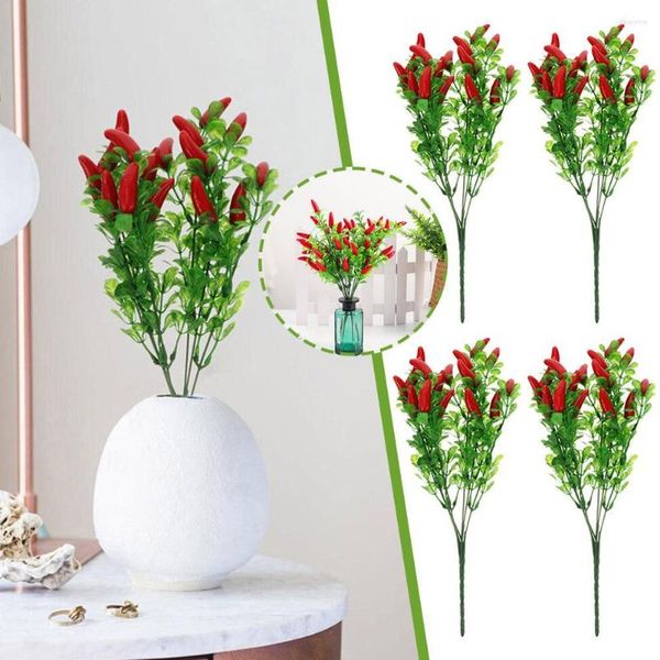 Flores decorativas Artificial Flor Falsa Pimienta Chile Ramo Rojo Simulación Decoraciones Imitación Manojo Frutas Pimientos Para Po Props Pl S8P1