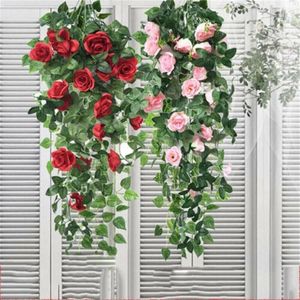Fleurs décoratives artificielles fausses suspentes de vigne rose plant de jardin de jardin décoration de mariage décoration de Noël couronne de fleurs