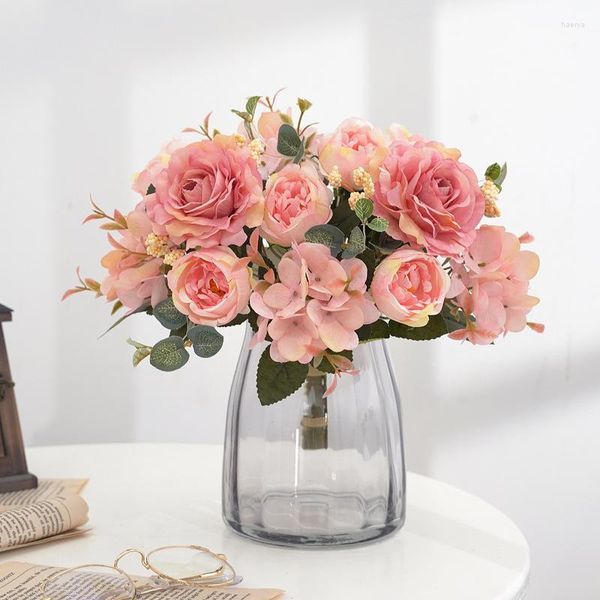 Fleurs décoratives artificielles fausses décoration de maison rétro style européen hortensia pivoine Bouquet salon mariage
