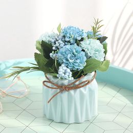 Fleurs décoratives fausses artificielles bouquet en pot d'hortensia multicolore avec vase pour une fête de salle à manger de la fête de mariage décoration