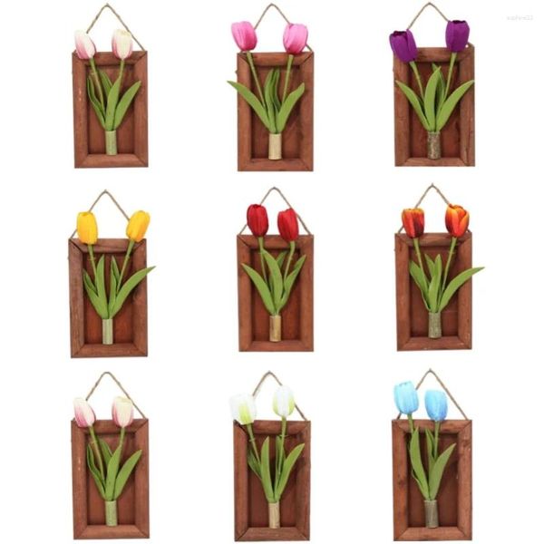 Fleurs décoratives Faux artificiels Tulip 3d Frames de po en bois décor de la maison Art Ornement Ornement Décoration pour le mur de la porte d'entrée