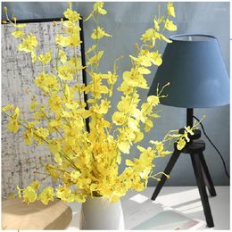 Fleurs décoratives artificielles faux jaune papillon orchidée soie rustique danse dame orchidées mariage maison bureau décorations