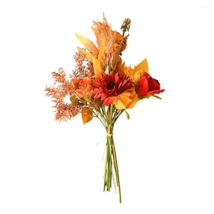Fleurs décoratives Bouquets d'automne artificiels Silk Orange Wedding Rustic Home Thanksgiving Table Table maître décor