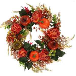 Fleurs décoratives feuilles d'automne artificielles couronne de simulation suspendue décoration de citrouille feuille
