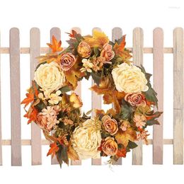 Flores decorativas Guirnalda de otoño artificial Hoja de arces de otoño Peonía Cosecha de 15,75 pulgadas para decoración
