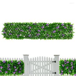 Fleurs décoratives Artificielle Faux Lierre Clôture Panneau Extensible Feuille D'écran De Confidentialité Avec Fleur Violette Jardin Extérieur Cour Patio