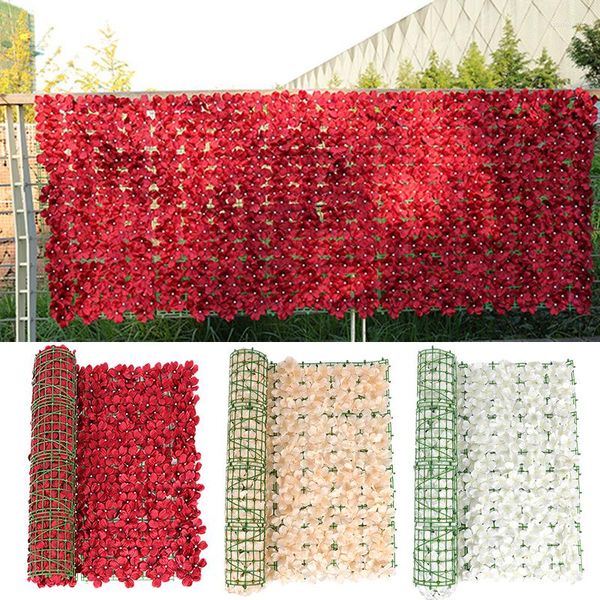 Fleurs décoratives Clôture Artificielle -Densité Feuilles De Fleurs De Cerisier Plante Panneaux De Pelouse Mur Jardin Décor Faux Fleur Pour La Maison Toile De Fond