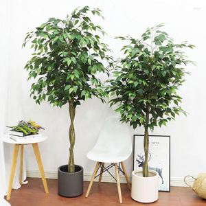Arbre Ficus artificiel avec feuilles et tronc réalistes, Simulation de soie, plantes vertes en pot Banyan, fleurs décoratives