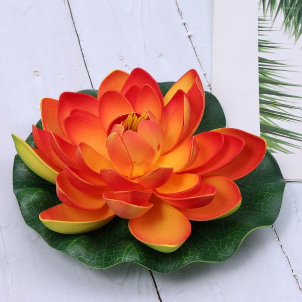 Fleurs décoratives fleur flottante artificielle avec coussin d'eau ornements pour étang piscine aquarium jardin mariage 18cm orange