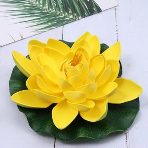 Fleurs décoratives artificielles flottantes, coussin d'eau réaliste pour Patio, étang, Aquarium, piscine, décor de fête de mariage, jaune, 17cm